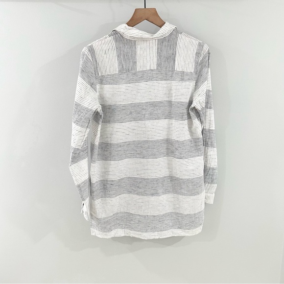 Foxcroft Linen Blend Gray Stripe Tunic Size 4 - Picture 5 of 5